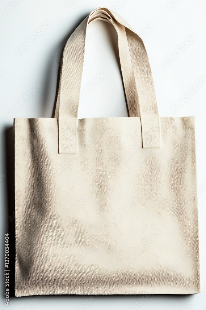 Poster close-up view of a plain beige tote bag showcasing its simplicity for everyday use and shopping : ge