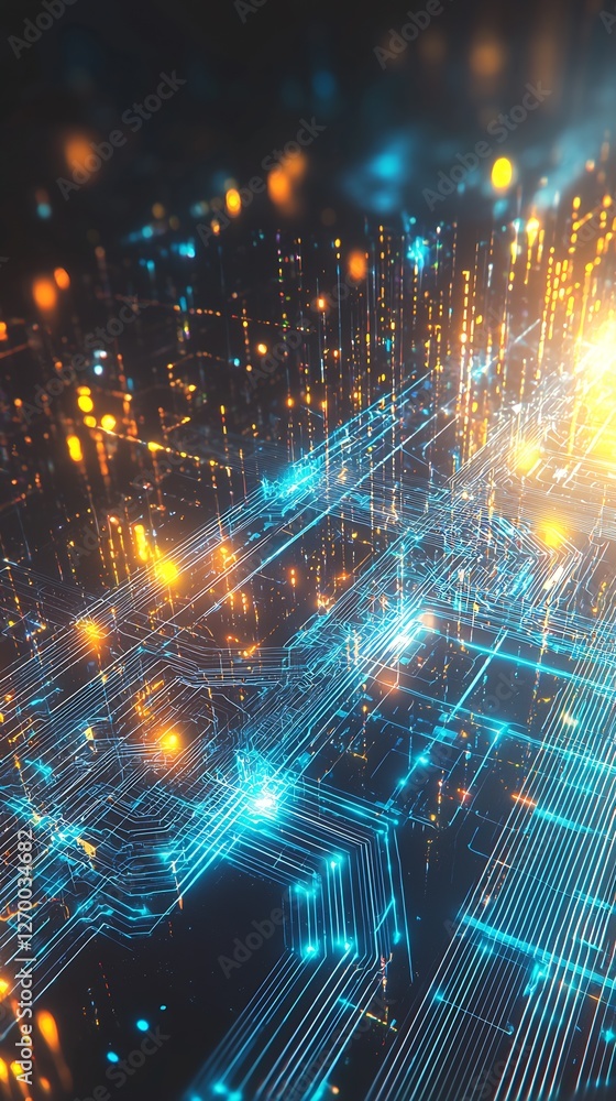 Aufkleber futuristic digital landscape with glowing circuit patterns and vibrant data flow in electric blue an