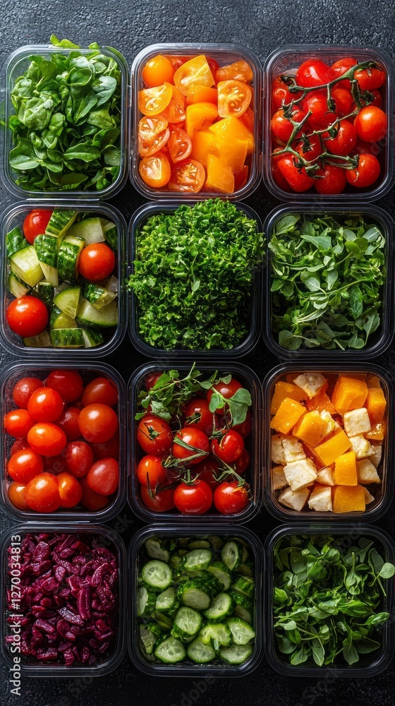 Aufkleber a captivating array of lunch boxes filled with fresh vegetables is beautifully displayed on a colorf