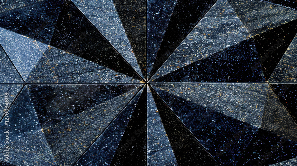 Poster geometric pattern of dark tiles arranged in star like design, showcasing modern aesthetic. shiny sur