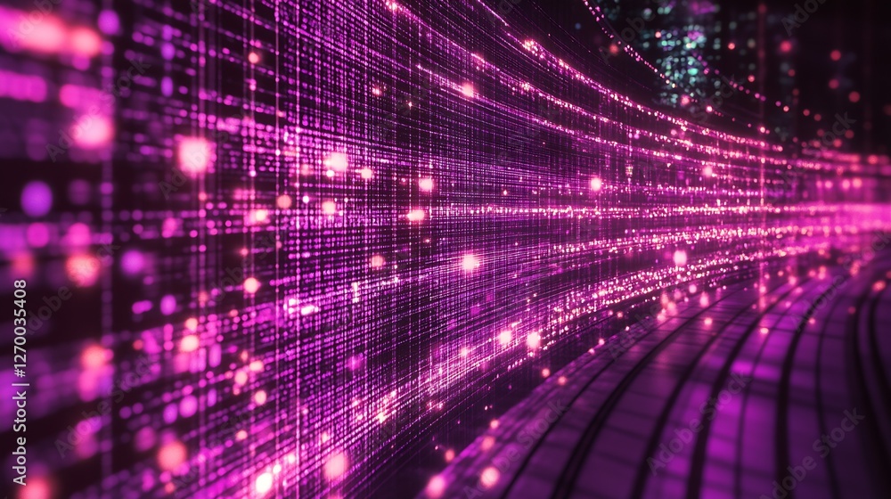 Leinwandbilder Stunning visual of illuminated grid lines and glowing particles creating a modern abstract pattern : Generative AI