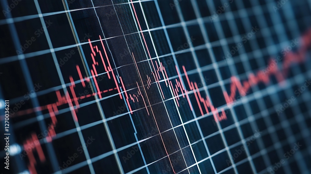 Aufkleber Close Up of a Digital Stock Market Graph Showing Fluctuations in Values and Trends : Generative AI