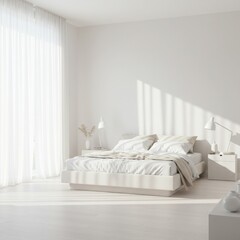 Modern Minimalist White and Wood Bedroom with Soft Natural Light