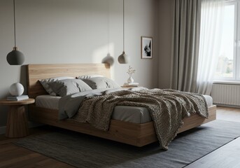 Elegant Scandinavian Bedroom with Soft Beige and Grey