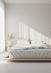 Modern Minimalist White and Wood Bedroom with Soft Natural Light
