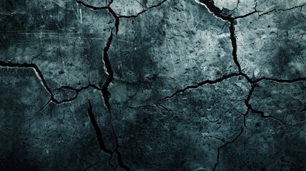 Obraz premium Cracked concrete wall texture with dark tones and deep fissures, creating dramatic and moody atmosphere. Ideal for backgrounds or artistic projects