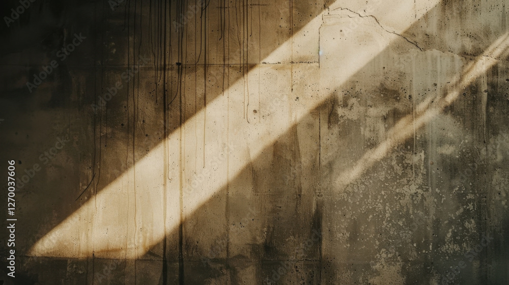 Poster textured concrete wall with sunlight casting diagonal shadows, creating warm and moody atmosphere. i