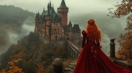 Ginger queen near the castle