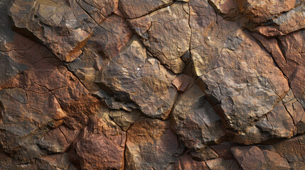 Textured rock surface with earthy tones and natural patterns, showcasing layers and cracks that create rugged appearance. Ideal for backgrounds or nature themed designs