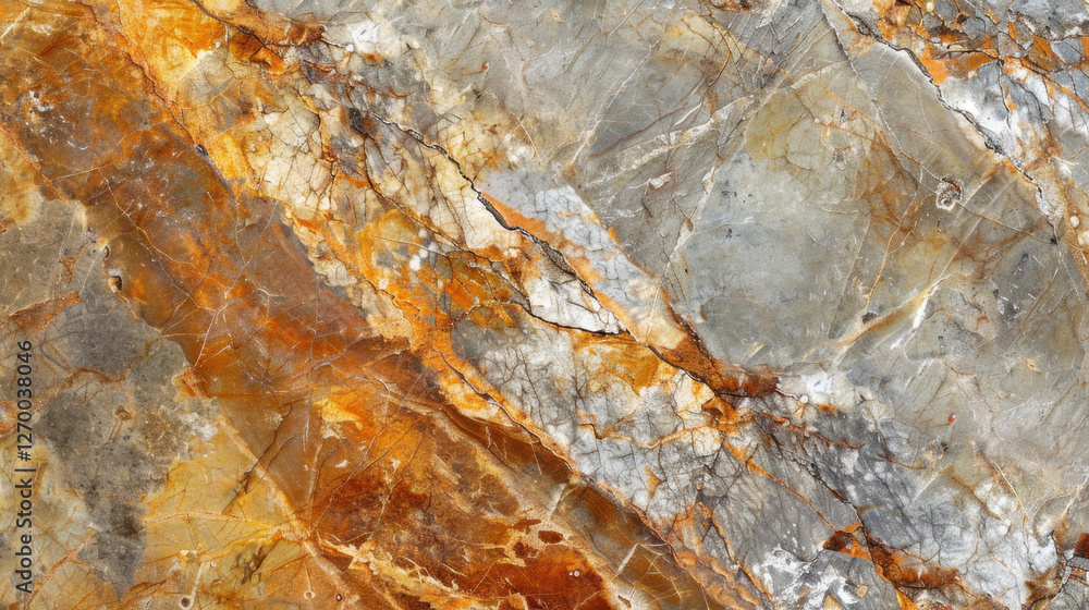 Poster natural stone surface with orange and gray patterns, showcasing unique textures and colors. ideal fo