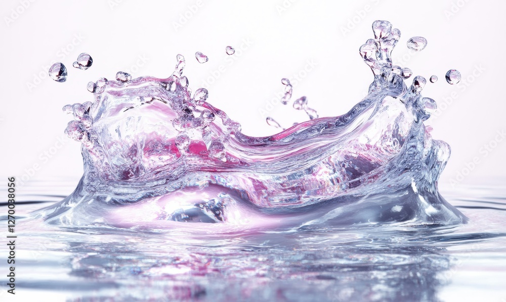 Poster abstract splash of colorful liquid frozen in mid-air, soft glowing reflections adding depth, artisti