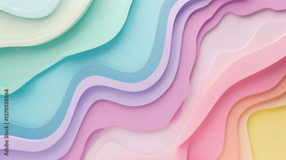 Aufkleber soft pastel waves create soothing abstract background with flowing colors. gentle curves and gradien
