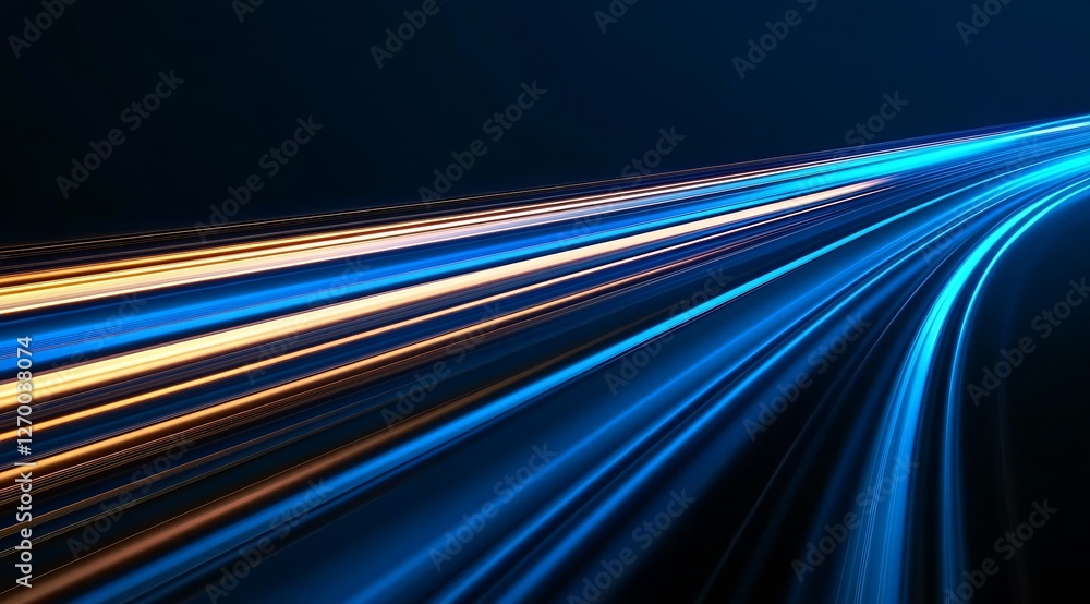 Poster high-speed light beams in blue and orange creating a futuristic aesthetic : generative ai