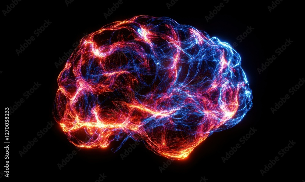 Aufkleber abstract visualization of a glowing brain with vibrant neural connections, dynamic red and blue tone