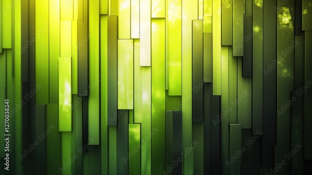 Poster Abstract Green Geometric Background with Vertical Bars and Dynamic Light
