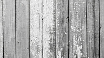 Naklejka premium Weathered wooden planks in grayscale, showcasing texture and age. peeling paint and varying shades create rustic and vintage feel, perfect for backgrounds or design elements