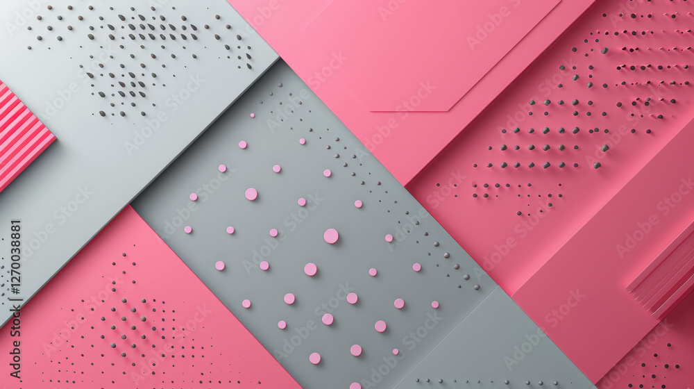 Aufkleber vibrant composition of pink and gray geometric shapes, showcasing various textures and patterns that