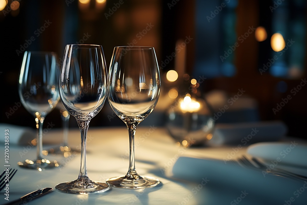 Aufkleber gleaming wine glasses positioned artistically on a beautifully arranged dining table with soft illum