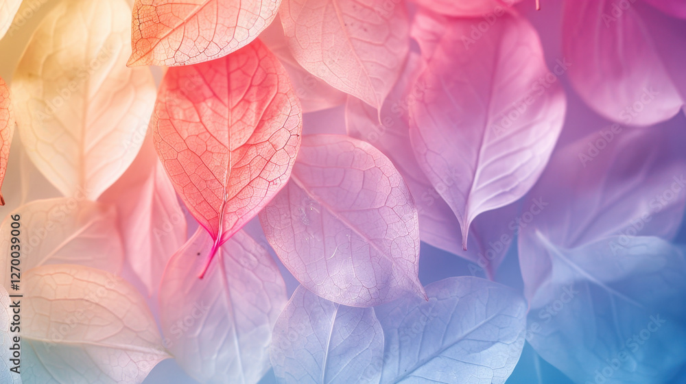 Aufkleber translucent leaves in soft pastel colors create serene and calming background. delicate textures and