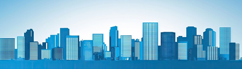 Blue city skyline, urban landscape, morning light, website header