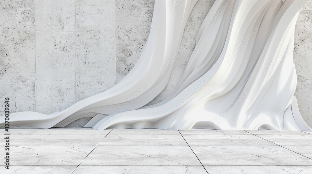 Aufkleber modern interior design featuring textured white wall and smooth floor. flowing shapes create dynamic