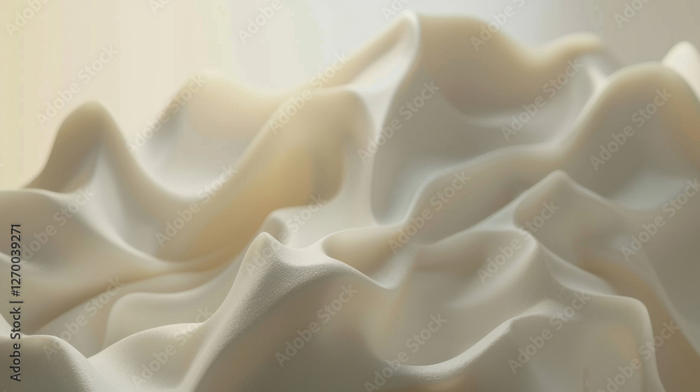 Poster soft, flowing fabric with gentle folds and waves in light cream color, creating serene and elegant t