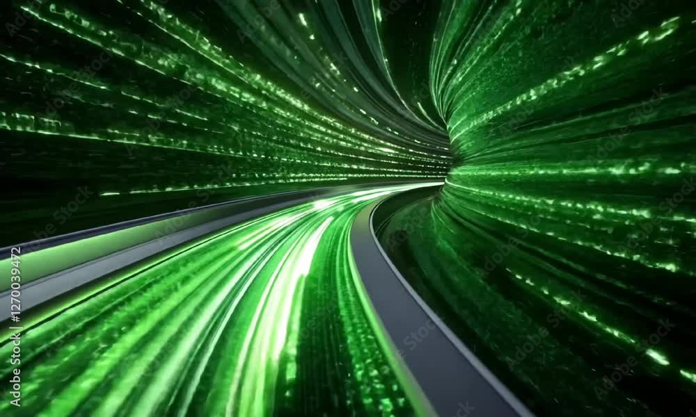 Aufkleber a dynamic and futuristic image showcasing a swirl of green light trails, symbolizing fast data trans