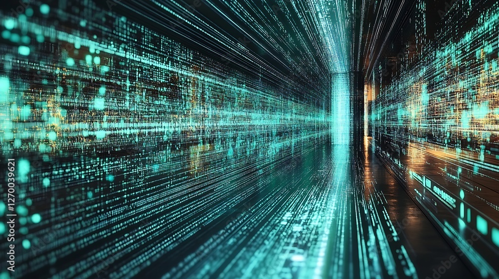 Leinwandbilder Illuminated digital corridor with flowing data streams creating a futuristic atmosphere : Generative AI