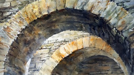 Naklejka premium Intricate Arches: A Close-Up Watercolour Study of Textured Stone