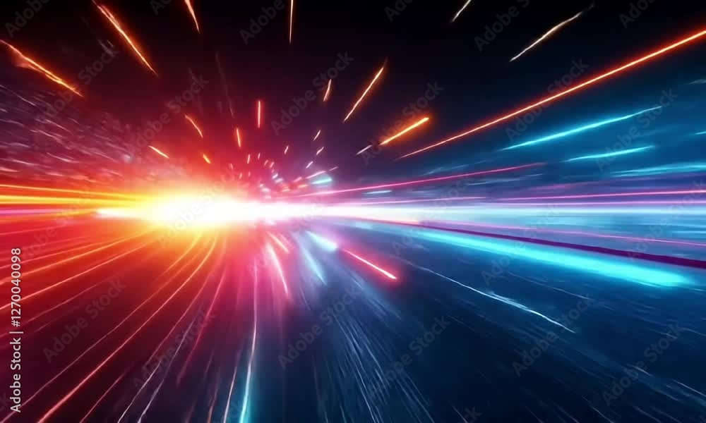 Poster a vibrant display of light trails exhibiting speed and motion, representing the dynamic nature of te