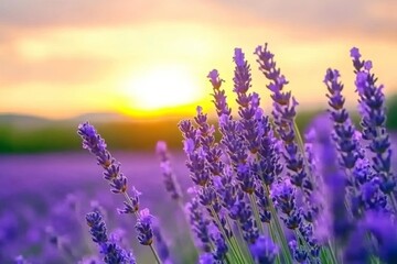 Lavender Sunset: A Serene Field of Purple at Golden Hour