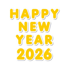 2026年の年賀状素材 ポップで丸みのあるステッカー風のHappy New Year