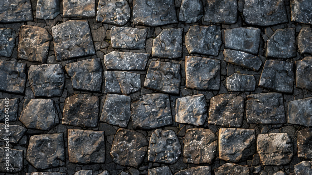 Poster textured stone pavement with irregular shapes and dark tones, creating rustic and natural appearance