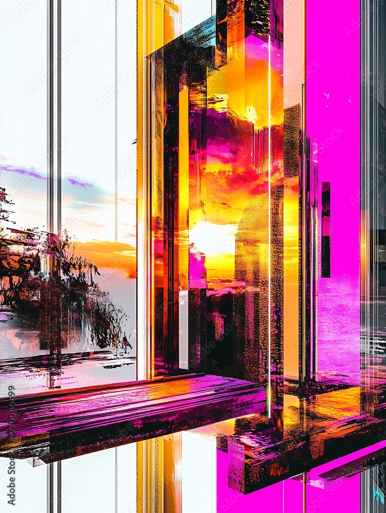 Aufkleber stunning abstract composition of a sunset framed by architectural elements : generative ai