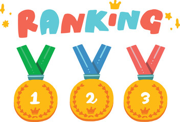 1位から3位の金メダルとランキングのポップな英文字