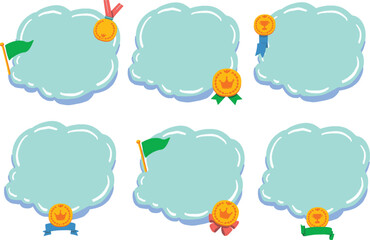 金メダルと旗の雲形フレーム　イラストセット