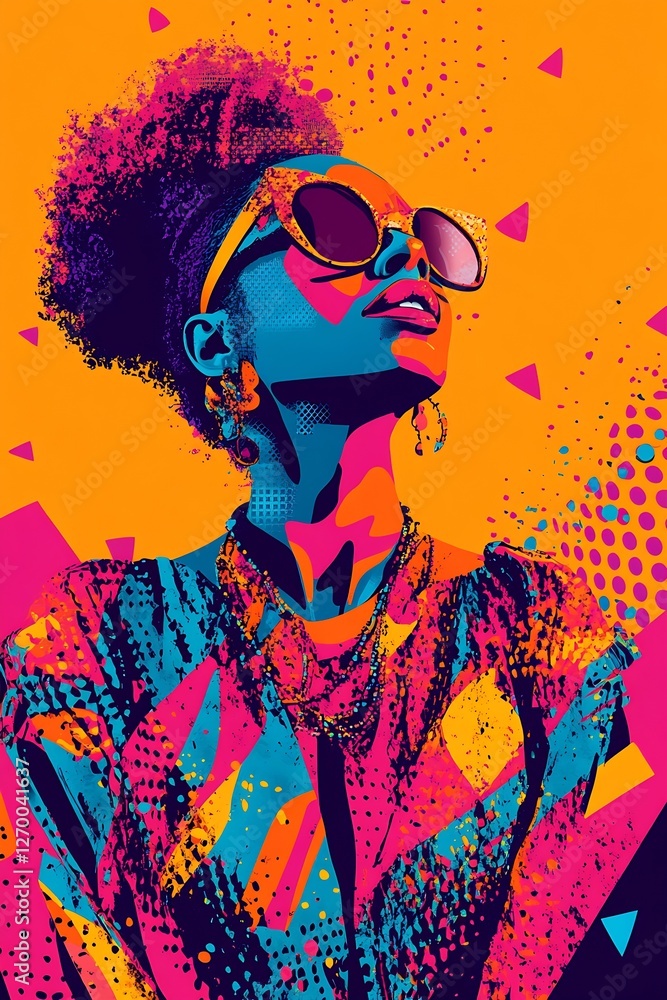 Aufkleber dynamic pop art representation of a woman embracing bold colors and shapes : generative ai