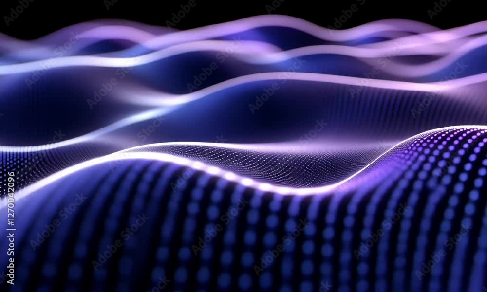 Poster a captivating abstract background featuring vibrant waves of light in shades of purple and blue, cre