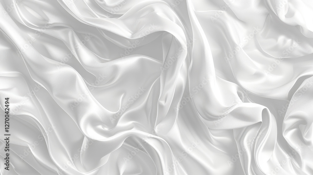 Poster smooth white satin fabric with elegant folds and drapes, creating luxurious texture and soft sheen. 