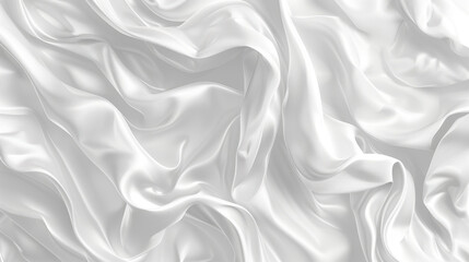 Smooth white satin fabric with elegant folds and drapes, creating luxurious texture and soft sheen. Perfect for backgrounds or textile design