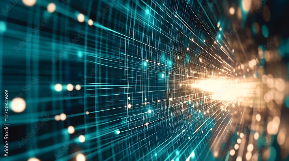 Aufkleber Illuminated data lines radiating outward in a futuristic pattern representing speed and connectivity : Generative AI