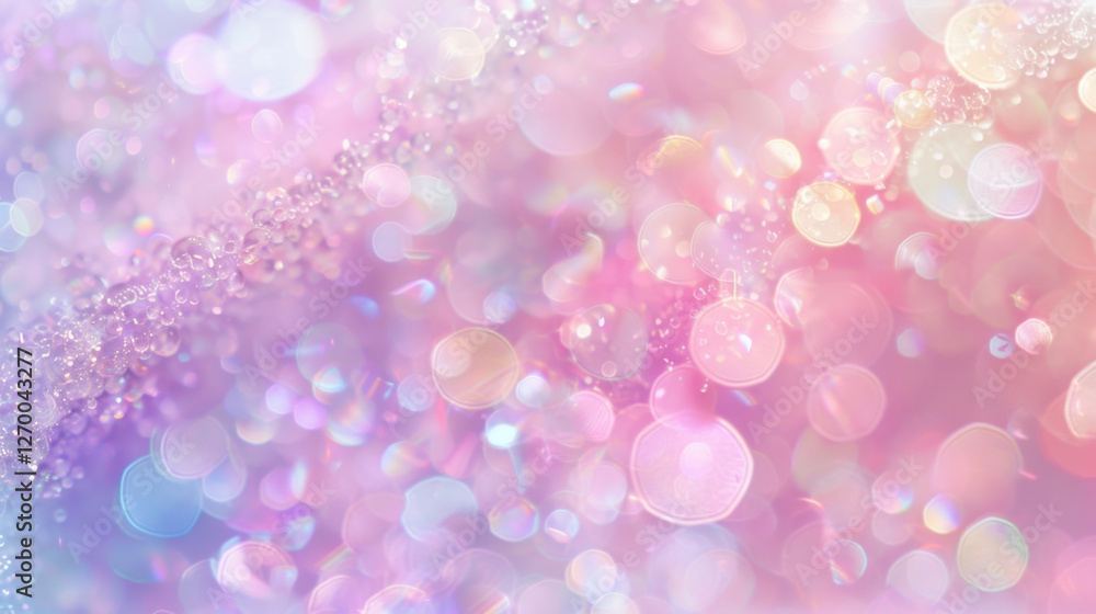 Aufkleber soft pastel colors blend in dreamy bokeh background, featuring sparkling bubbles and light reflectio