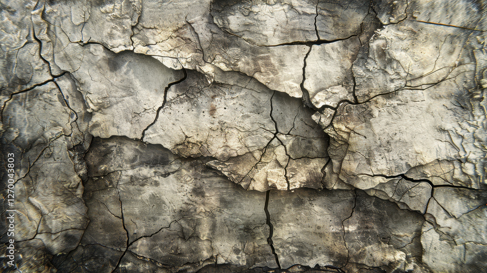 Poster cracked and weathered surface with intricate textures and patterns, showcasing natural aging and ero