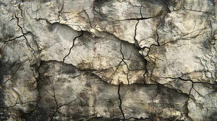 Fototapeta premium Cracked and weathered surface with intricate textures and patterns, showcasing natural aging and erosion. This captures beauty of decay and passage of time