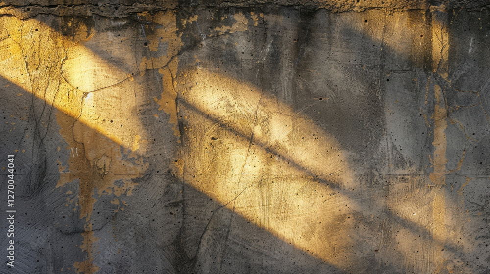 Poster textured concrete wall with warm light casting shadows, creating abstract pattern. interplay of ligh