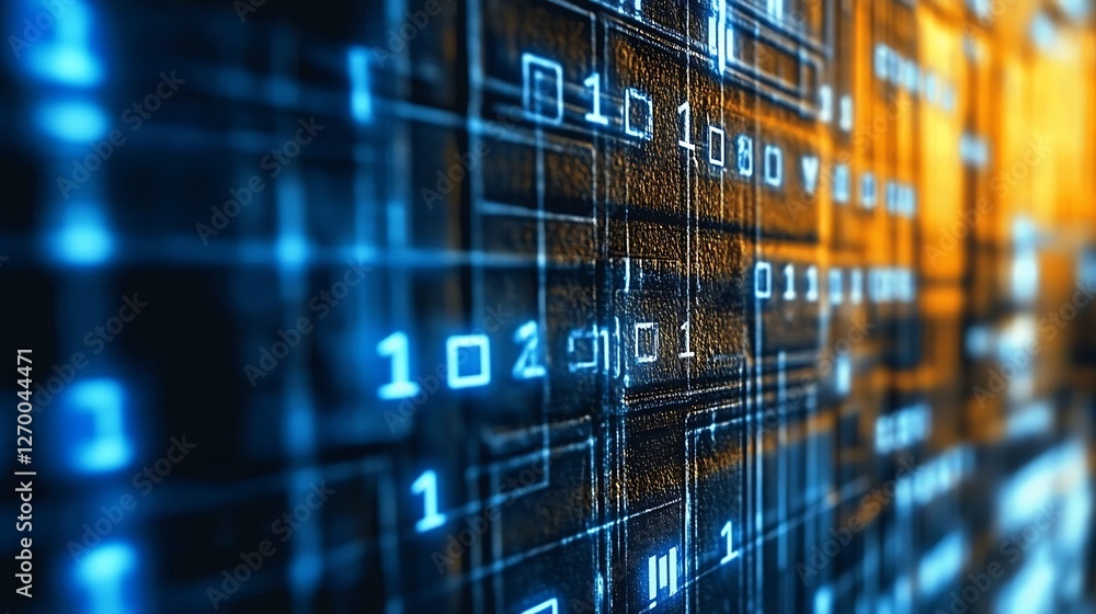 Poster Detailed view of binary codes and digital elements within a modern technology interface : Generative AI