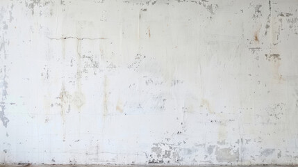 textured white wall with peeling paint and stains, creating rustic and worn appearance. Ideal for backgrounds or artistic projects