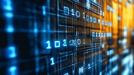 Obraz premium Detailed view of binary codes and digital elements within a modern technology interface : Generative AI