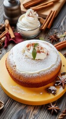 Fototapeta premium A Whimsical Spiced Cake with Whipped Cream and Cinnamon