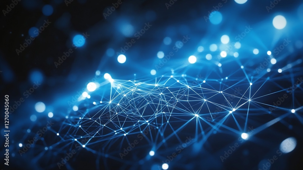 Aufkleber Dynamic blue glowing web of connections and lines in an abstract digital background : Generative AI